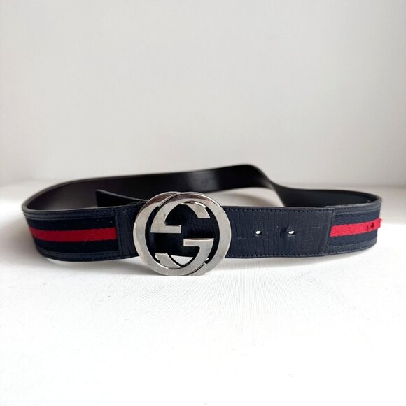 Gucci Blue Red Webstripe GG Logo Belt 38"-40" - Picture 2 of 8